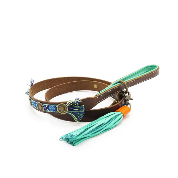 Dwam Looplijn Boho Juan L Bruin&Blauw - Hondenriem - 135x2.5 Cm 1 Dwam Looplijn Boho Juan L Bruin&Blauw - Hondenriem - 135x2.5 Cm